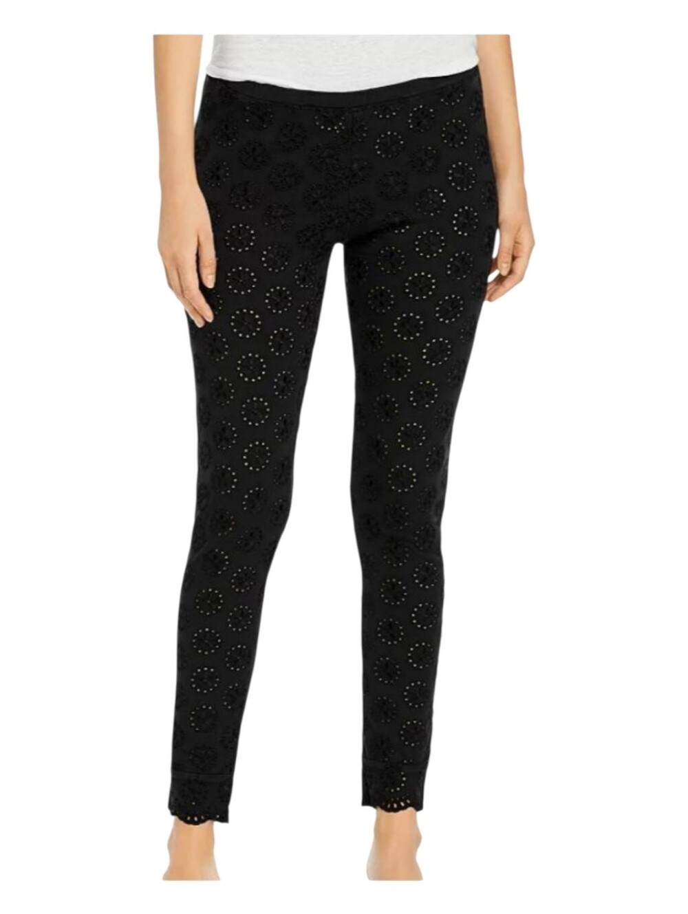Johnny Was Womens Black Cotton Stretch Eyelet Leggings Size XL